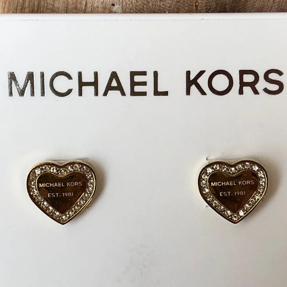 Michael Kors Gold Plated Stainless Steel Crystal Heart Stud Earrings NWT